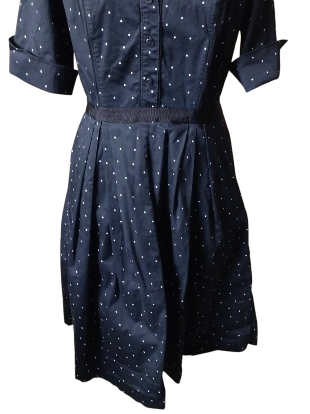 White House Black Market Black Polka Dot Shirt Dress Size 10 Fit & Flare Retro - Picture 3 of 9